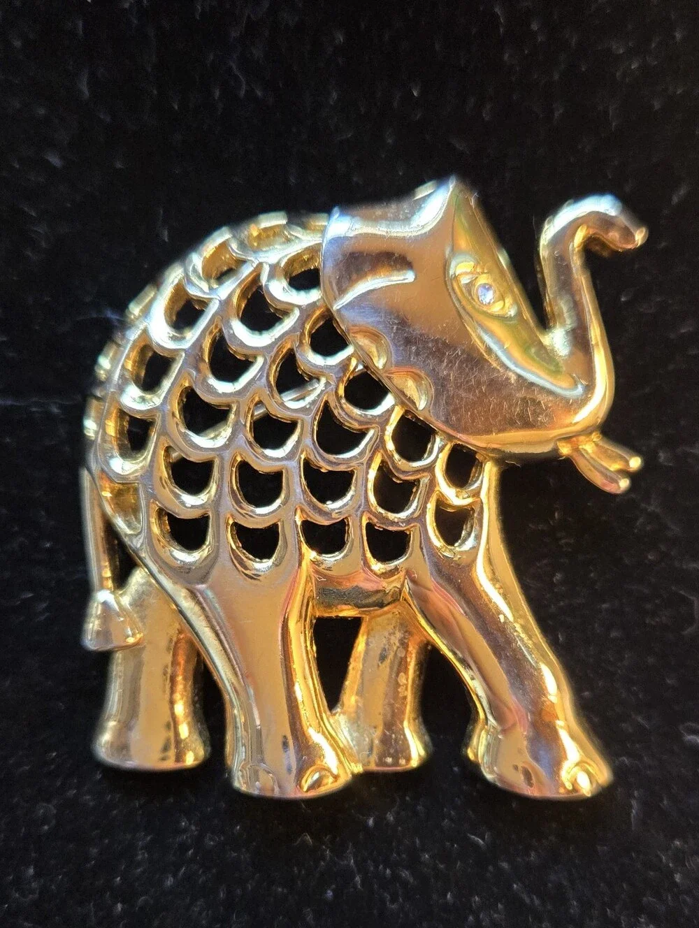 Gold Tone Elephant Brooch